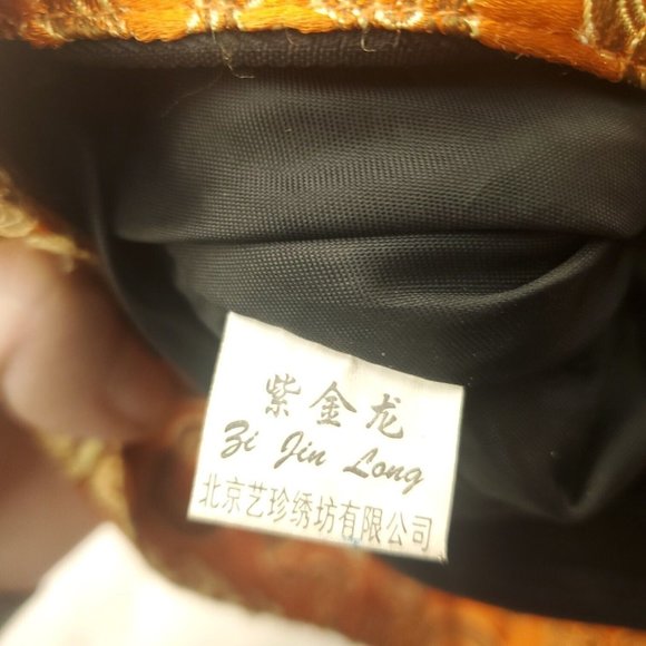 Womens Orange Brocade Inner Pockets Single Handle Lined Zipper Mini Handbag - Picture 8 of 13